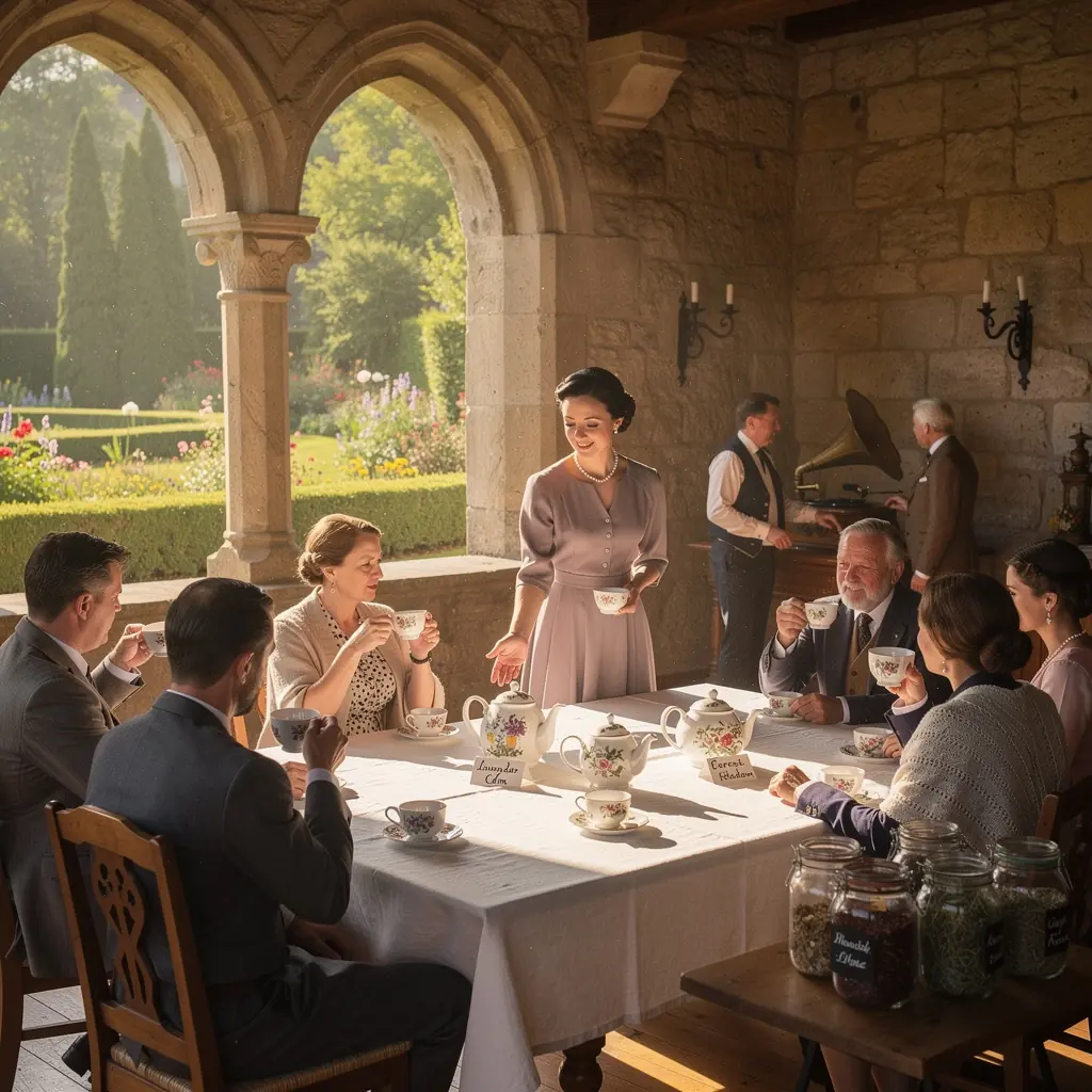 Detailný záber na sušené bylinky v sklenenej nádobe, pripravené na prípravu čaju.