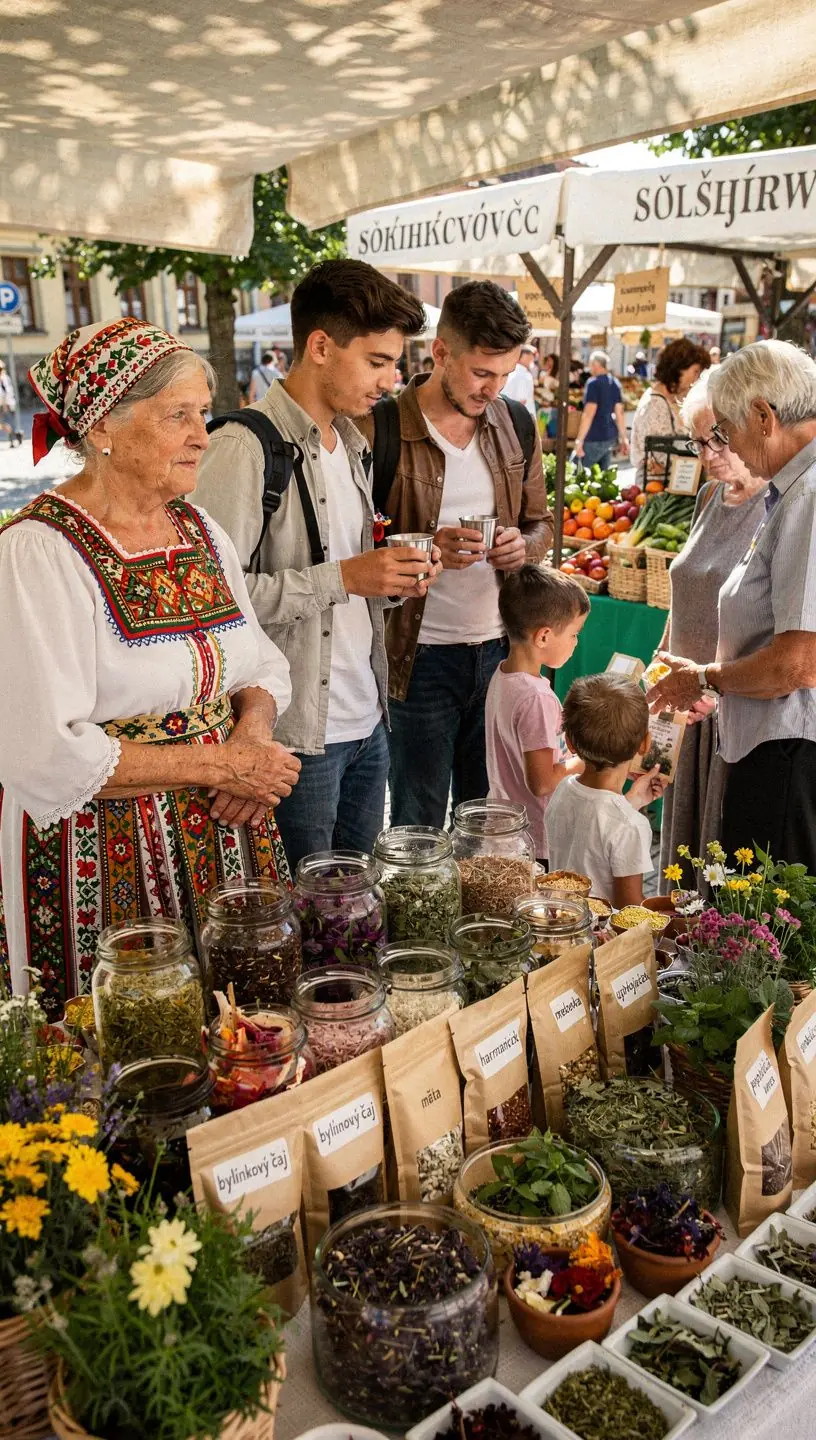Pohár s relaxačným čajom pripraveným na vonkajšom stole