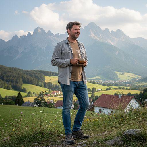 Pohár s voňavým bylinkovým čajom obklopený kvetmi a prírodnými dekoráciami.